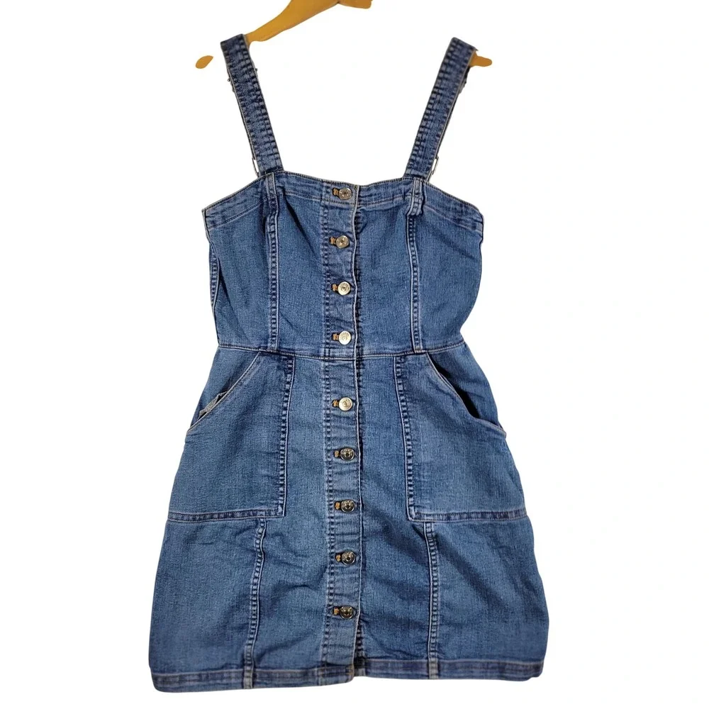 h&m denim pinafore dress H&M | Dresses | Hm Divided Denim Dress Womens Size 4 Blue Button Front  Pinafore Mini